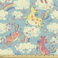thumbnail image 1 of Ambesonne Pastel Fabric by the Yard Upholstery, Rainbow Unicorns in Sky, 1 Yard, Multicolor, 1 of 4
