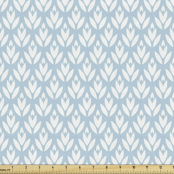 Ambesonne Pastel Fabric by the Yard Upholstery, Digital Petals Leaves Design, 10 Yards, Pale Blue White