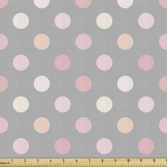 Ambesonne Pastel Fabric by the Yard Upholstery, Romantic Rosy Polka Dots, 3 Yards, Taupe Pink