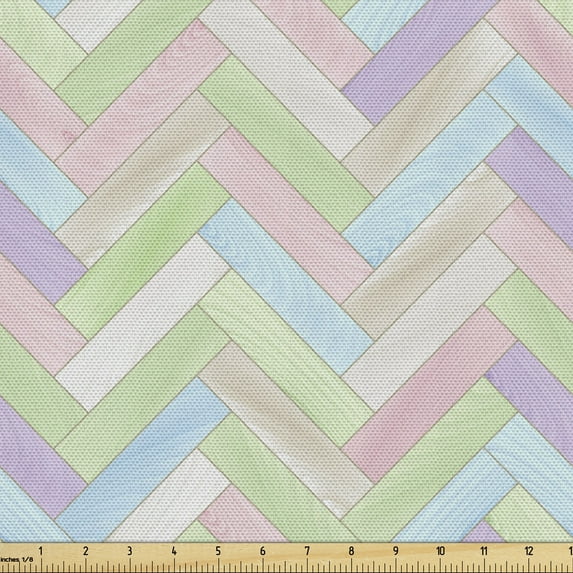 Ambesonne Pastel Fabric by the Yard Upholstery, Parquet Herringbone Soft, 1 Yard, Multicolor