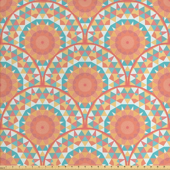 Pastel Fabric by the Yard, Triangles in Circular Formations Native Inspired Traditional Motifs, Decorative Upholstery Fabric for Sofas and Home Accents, Multicolor by Ambesonne
