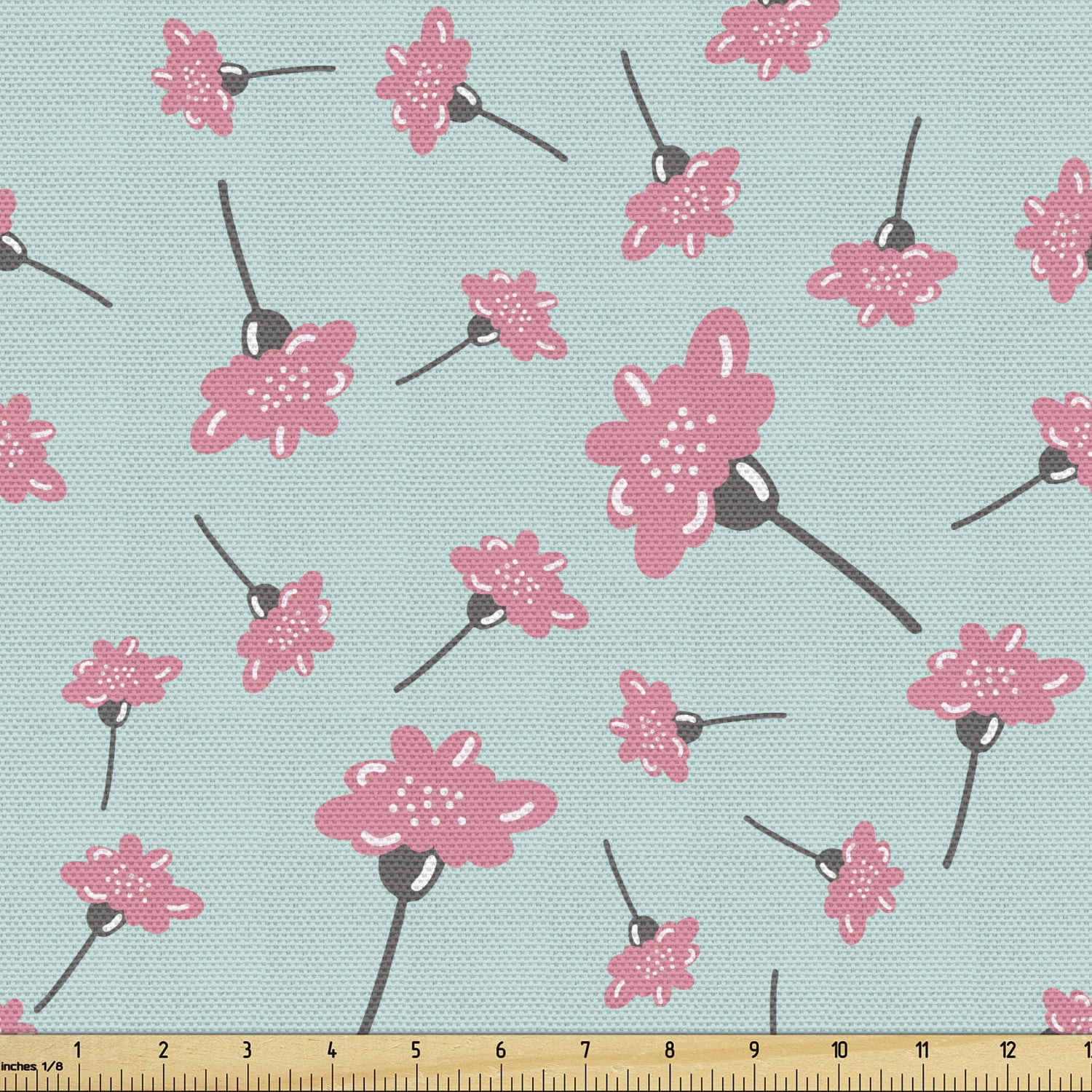 Pastel Fabric by the Yard Upholstery, Floral Theme Dotted Flowers Motif ...