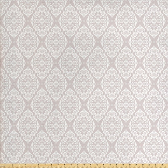 Ambesonne Pastel Fabric by the Yard Upholstery, Baroque Inspired Soft Tones, 5 Yards, Pale Rose and White
