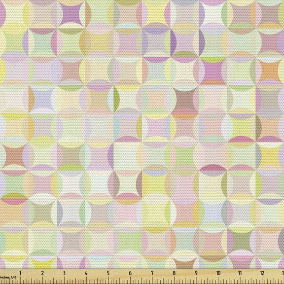 Ambesonne Pastel Fabric by the Yard Upholstery, Retro Polka Dots Funky, 1 Yard, Multicolor