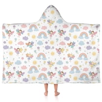 Pastel Fairy Rainbow Pattern Hooded Bath Towel，50"x30" for Ages 3 To 12 Kids, Quick Dry Lightweight Soft Microfiber Hood Beach Towel Cover Up for Kids