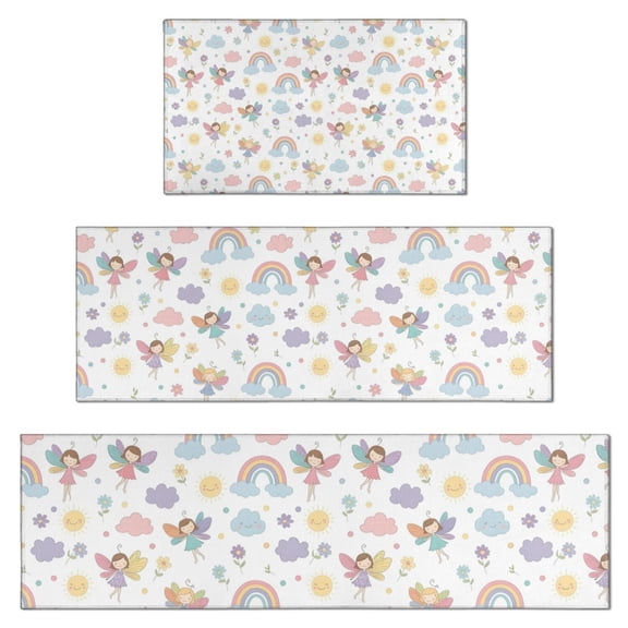 Pastel Fairy Rainbow Pattern Kitchen Rugs Sets Of 3,Kitchen Runner Rugs Non Skid Washable,Decorative Kitchen Floor Mats for Kitchen,Sink,Laundry,17"x30"+ 17"x47" + 17"x59"