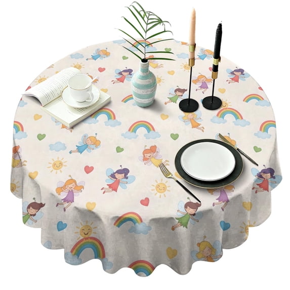 Pastel Fairy Rainbow Pattern Round Tablecloth 60"x60",Wrinkle Wipeable Table Cloth for Kitchen Dining Room Picnic Patio Party