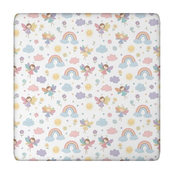 Pastel Fairy Rainbow Pattern Square Fitted Tablecloth with Elastic Edge,Square Table Cover,Washable Elastic Table Cover for Home Kitchen Party Decor 34"x34"