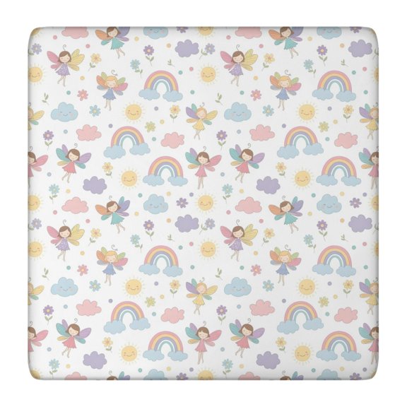 Pastel Fairy Rainbow Pattern Square Fitted Tablecloth with Elastic Edge,Square Table Cover,Washable Elastic Table Cover for Home Kitchen Party Decor 36"x36"