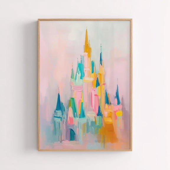 Pastel Fantasy Castle Poster: Whimsical Nursery Wall Art, Stretched Canvas Size 12x18