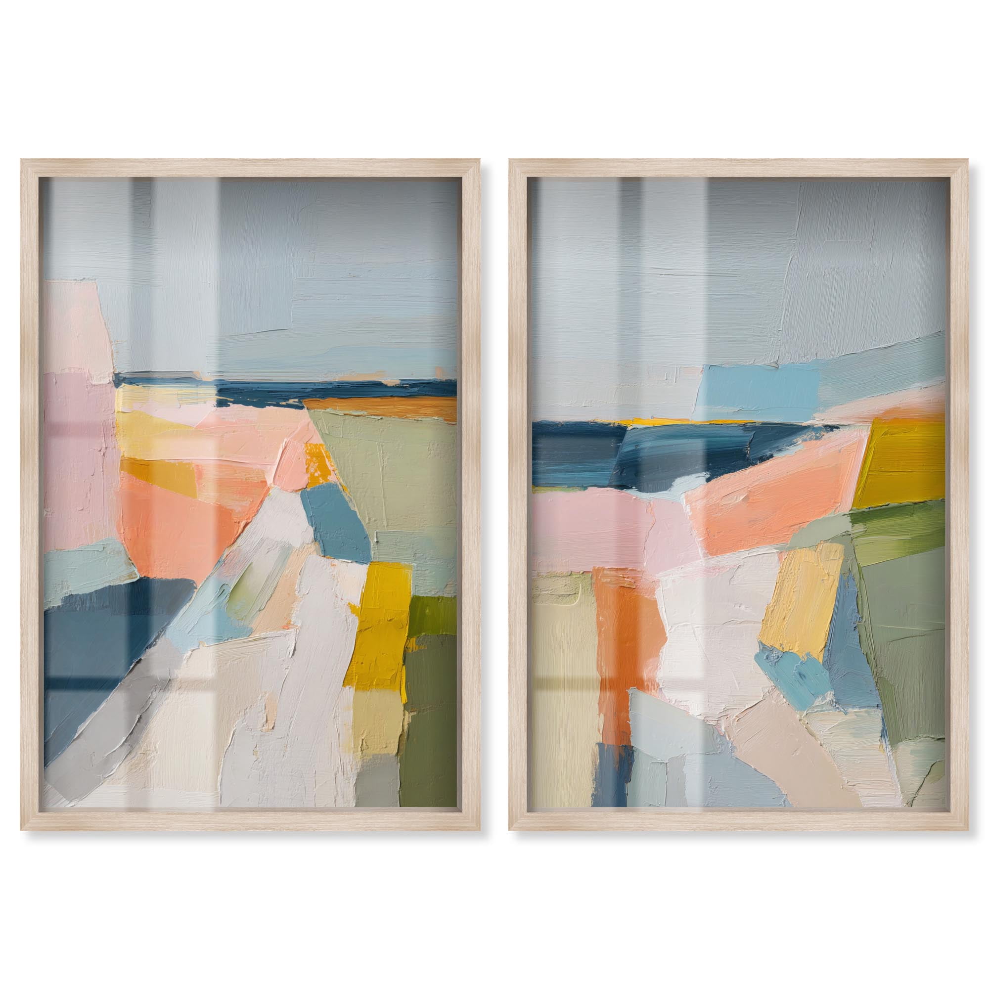 Pastel Fields Duo Shadowbox Print Modern Abstract Art Set by Art Remedy ...