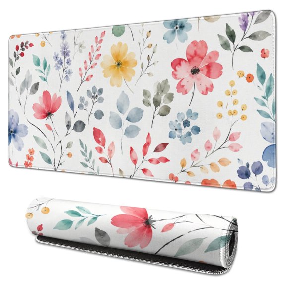 Pastel Floral Art Print Large Mouse Pad, Keyboard & Mouse Desk Mat for Home Office, Laptop Work, Gaming & Desktop Decor, 31.5 x 15.7 in