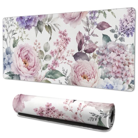 Pastel Floral Art Print Large Mouse Pad, Keyboard & Mouse Desk Mat for Home Office, Laptop Work, Gaming & Desktop Decor, 35.4 x 15.7 in