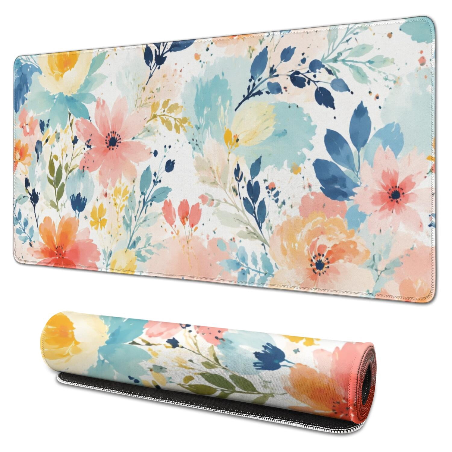 Pastel Floral Art Print Large Mouse Pad, Keyboard & Mouse Desk Mat for ...