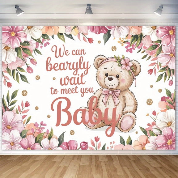Pastel Floral Bear Baby Shower Backdrop We Can Bearly Wait to Meet You Baby Background for Girls Pink Blooming Wildflower Newborn Shower Birthday Party Decorations Banner Photo Booth Props