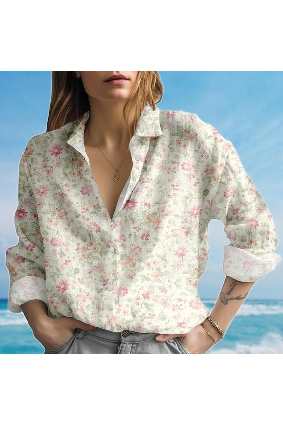Pastel Floral Blouse Shirt, Soft Pink Flower Women Shirt, Cottagecore Casual Shirt, Family Vacation Beach Shirt, Button Down Shirt For Vacation Trip