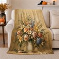 thumbnail image 1 of Pastel Floral Bouquet in Ceramic Vase on Warm Gold Ground, Elegant Botanical Still Life Art for Flower Lovers, Birthday Gift, Cozy Flannel Blanket for Bedroom, Floral Home Decor, 1 of 9