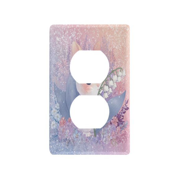 Pastel Floral Bunny Delight Decorative Wall Plate, Flame Retardant PC Plastic Light Switch & Outlet Cover with Mounting Screws Fits Duplex Outlets