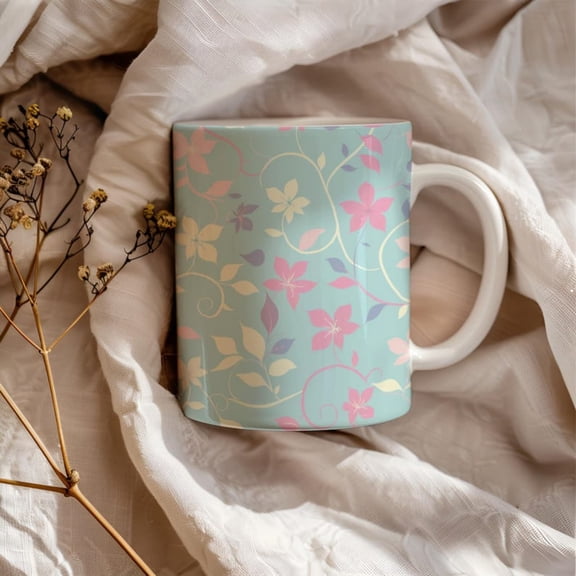 Pastel Floral Coffee Mug, Butterfly Tea Cup, Cottagre Aesthetic Mug, Feminine Coffee Gift Her, Boho Flower Coffee Cup, Spring Mug.