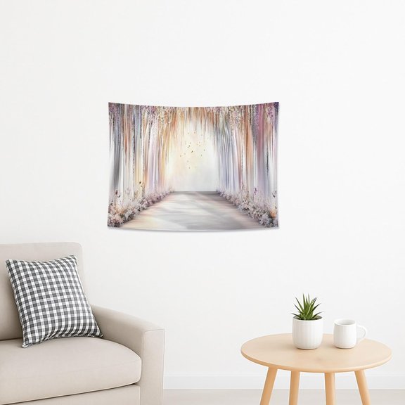 Pastel Floral Forest Tapestry, Dreamy Colorful Wall Hanging, Spring Aesthetic Decor for Bedroom, Living Room, Yoga Studio 40x30 Inch
