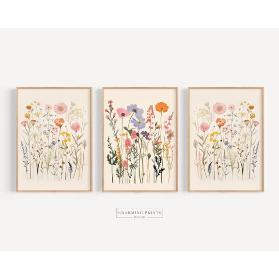 Pastel Floral Nursery Art Print Printed Wildflower Wall Art Floral Art Girl Nursery Floral All Over Print Pastel Nursery Art Sg4, Stretched Canvas