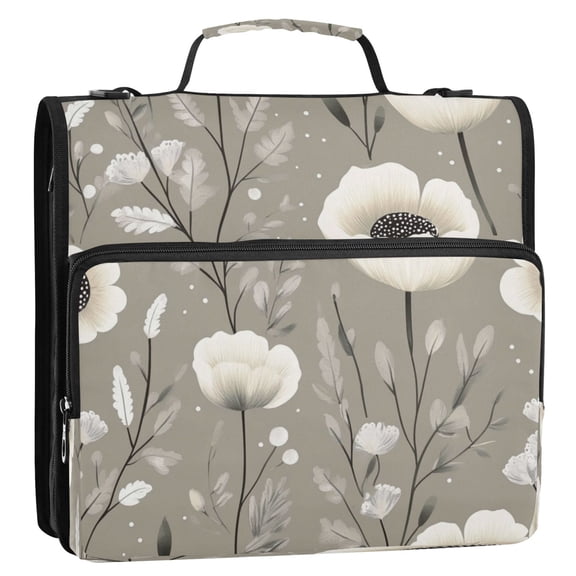 Pastel Floral Pattern Stripes Lines Zipper Binder Bag 3 Ring Binder Bag,Large Capacity Durable Binder Organizer Bag