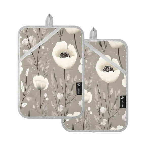 Pastel Floral Pattern 7x9.8in Pot Holder Set Heat-Resistant Oven Hot Pads Durable with Storage Loop