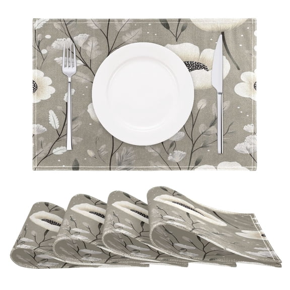 Pastel Floral Pattern Reversible Placemat Non Slip Coffee Mat 18x12 Inch for Dining, Kitchen, Coffee