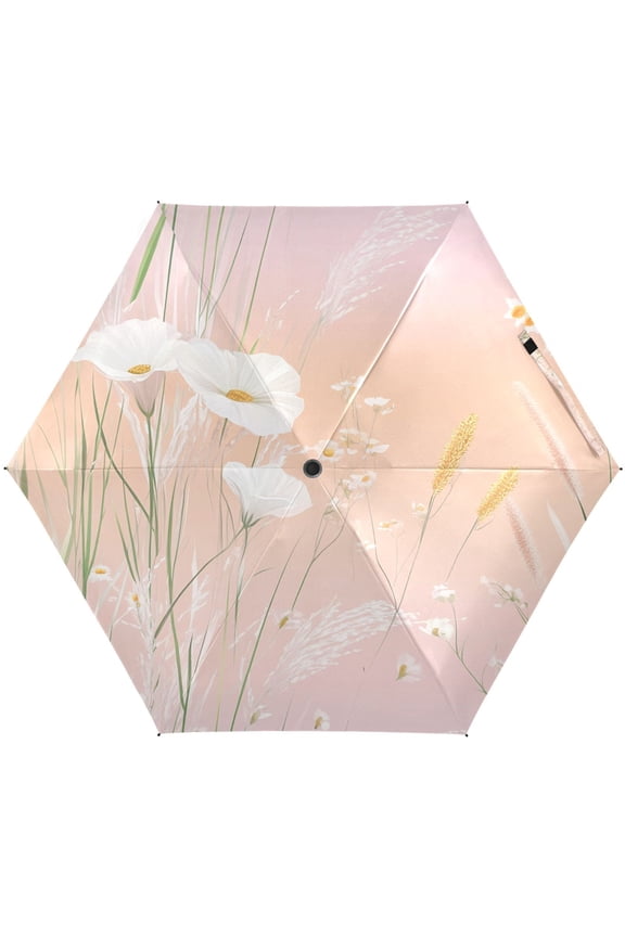 Pastel Floral Scene Umbrellas for Sun Auto Open Close UV50+ Waterproof 5-Fold Compact Fiberglass Frame