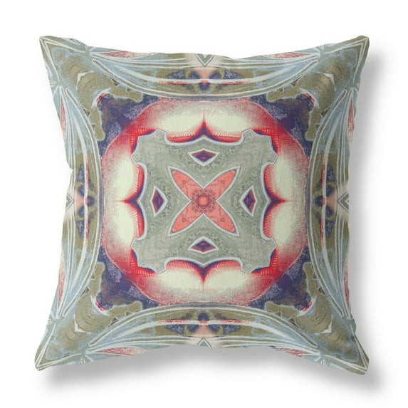 Pastel Floral Squares Suede Pillow Muted Green Indigo Hot Pink 16"
