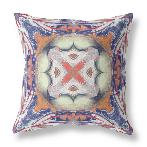 Pastel Floral Squares Indoor/Outdoor Fabric Pillow -Blue Orange Yellow White 16"