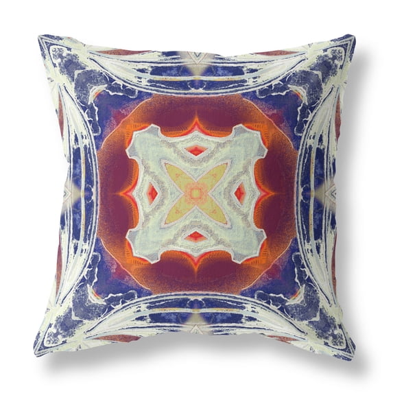 Pastel Floral Squares Indoor/Outdoor Pillow in Indigo Orange Magenta White 28x28