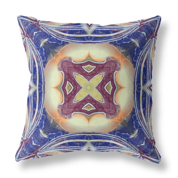 Pastel Floral Squares Suede Zippered Pillow w Insert Blue Muted Orange Cream 16"