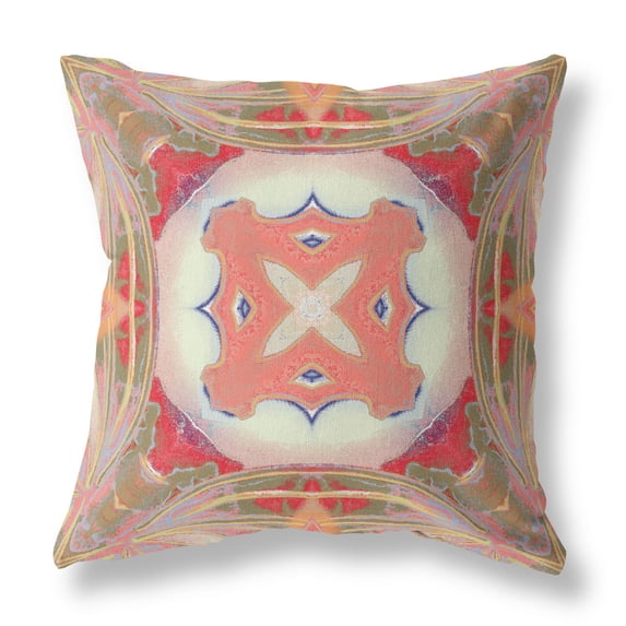Pastel Floral Squares Suede Pillow Muted Green Pink Peach Red 16"
