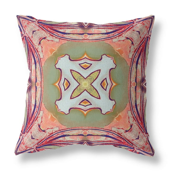 Pastel Floral Squares Throw Pillow with Removable Cover in Peach Magenta Green 16x16
