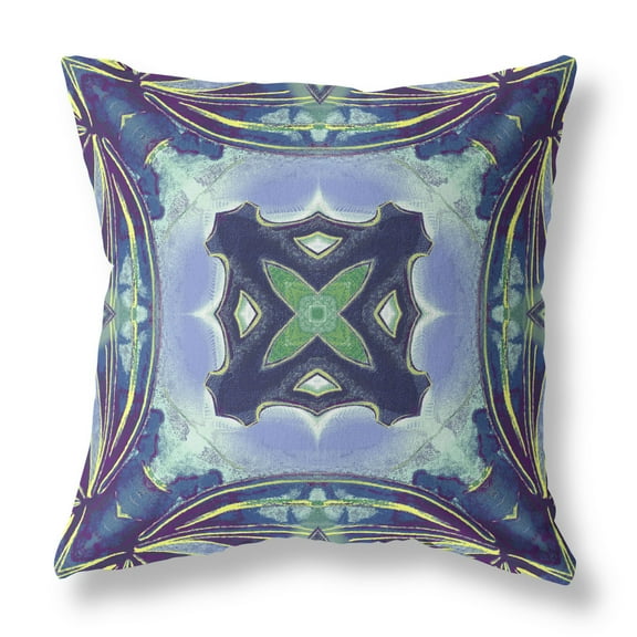 Pastel Floral Squares Throw Pillow with Removable Cover in Peacock Blue Light Blue 20x20