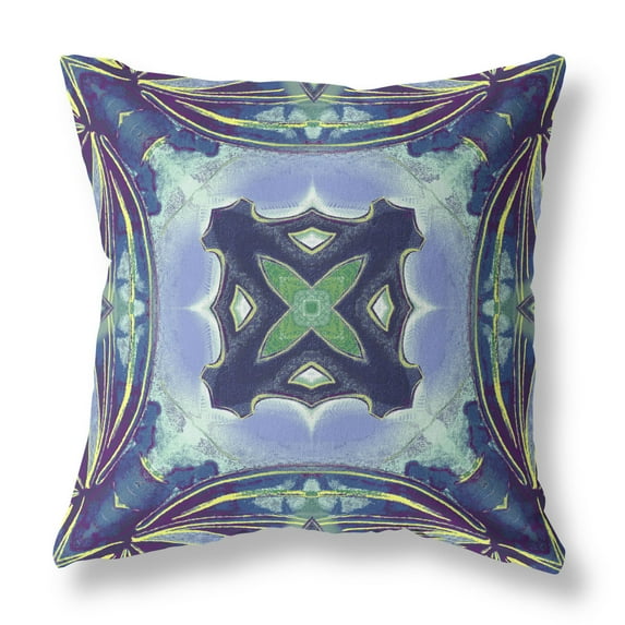 Pastel Floral Squares Throw Pillow with Removable Cover in Peacock Blue Light Blue 20x20