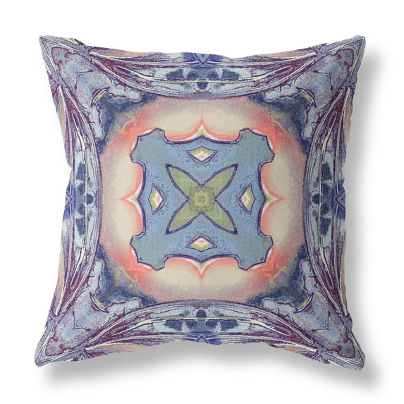 Pastel Floral Squares Throw Pillow with Removable Cover in Sky Blue Indigo Muted Peach 16x16