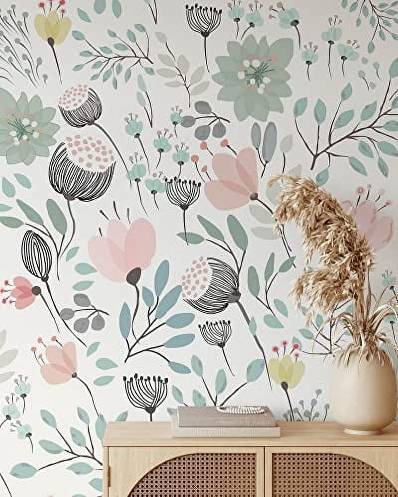 Pastel Floral Wallpaper | Removable Self Adhesive Botanical Wallpaper