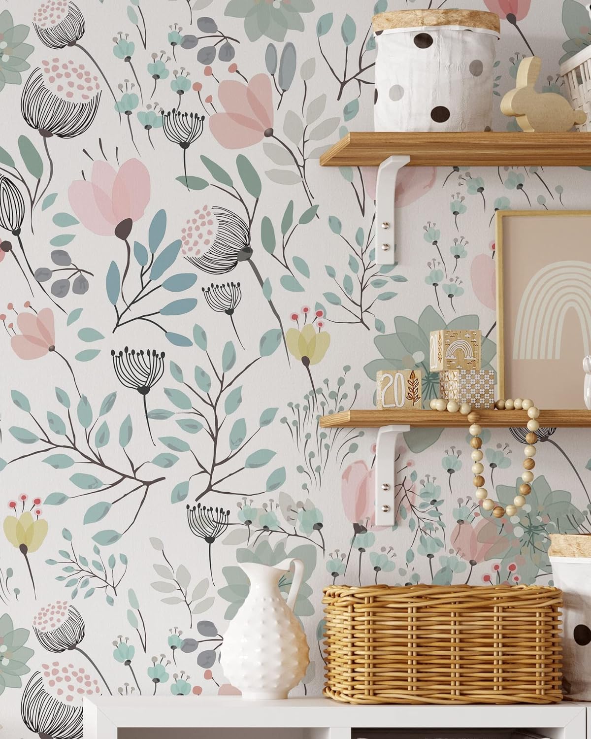 Pastel Floral Wallpaper | Removable Self Adhesive Botanical Wallpaper