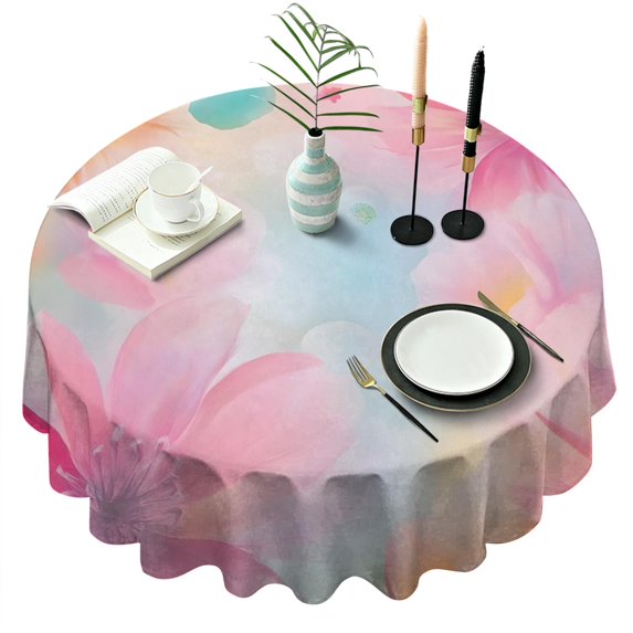 Pastel Floral Watercolor Pattern Round Tablecloth 60"x60",Wrinkle Wipeable Table Cloth for Kitchen Dining Room Picnic Patio Party