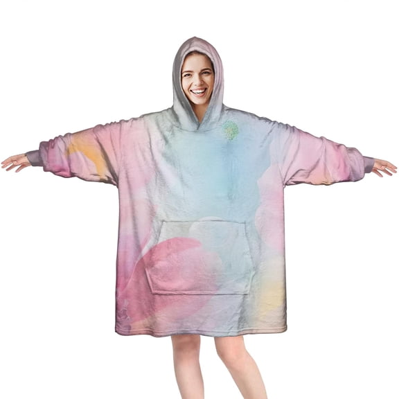 Pastel Floral Watercolor Pattern Wearable Oversized Blanket,Wearable Blanket Hoodie for Adults,Cozy Hooded Blankets with Super Pockets,Super Warm Fuzzy Pullover for Women & Men