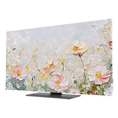 Pastel Flower Blooms TV Cover for 24 Inch Screen,Stretch Fabric Dustproof TV Display Protector,Abstract Art Oil Painting Floral Elastic Slipcover Monitor Cover for Indoor Desktop Computer 20.9"x11.8"