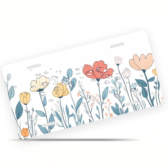 Pastel Flower Border Front License Plate, Metal License Plate, Funny Standard Plates Personalized Novelty Decorative For Men/Women/Boys/Girls Car 6×12 Inch