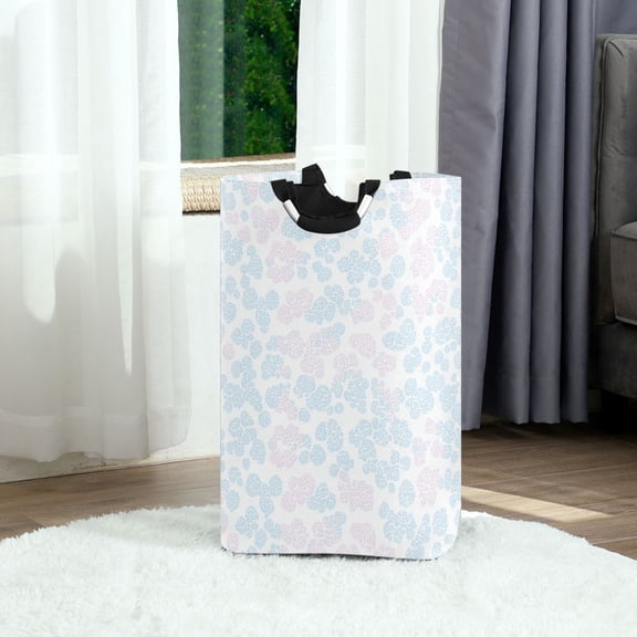 Pastel Flower Dots Foldable Laundry Hamper 12.6x11x22.7in with Handles for Bathroom Bedroom Storage