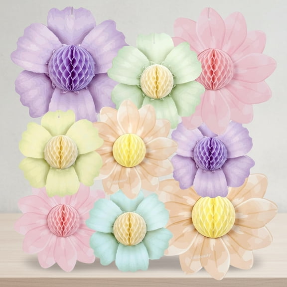 Pastel Flower Party Decorations Honeycomb Hanging Flower Decorations for Birthday Spring Easter Garden Tea Party