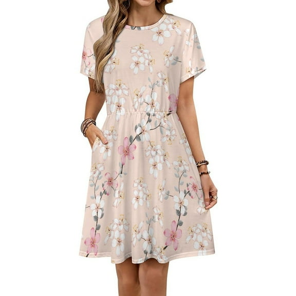 Pastel Flower Pattern Dress Fashion Beach Short Sleeve Dresses Female Party Printed Sundress