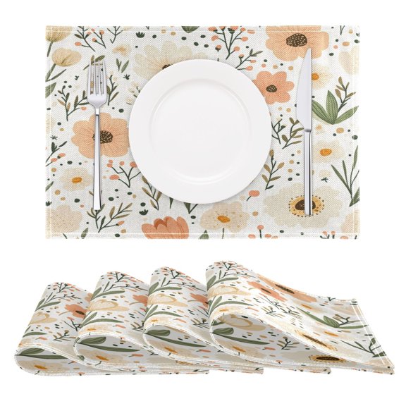 Pastel Flower Pattern Reversible Placemat Set of 4 Non Slip Coffee Mats 18x12 Inch for Dining, Kitchen, Coffee