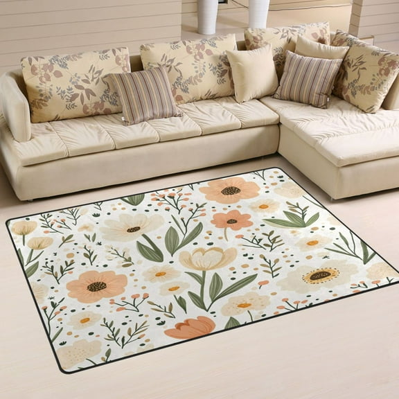 Pastel Flower Pattern Soft Polyester Area Rug 60''x39'', Non Slip, Memory Foam, Water Absorbent