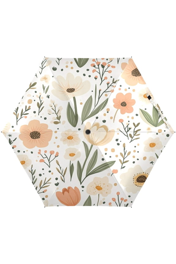 Pastel Flower Pattern Umbrellas for Sun Auto Open Close UV50+ Waterproof 5-Fold Compact Fiberglass Frame